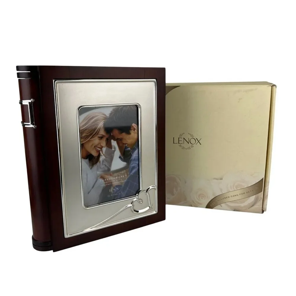 Lenox Forevermore Bookshelf Photo Album Wood Silver Tone Hearts Storage READ